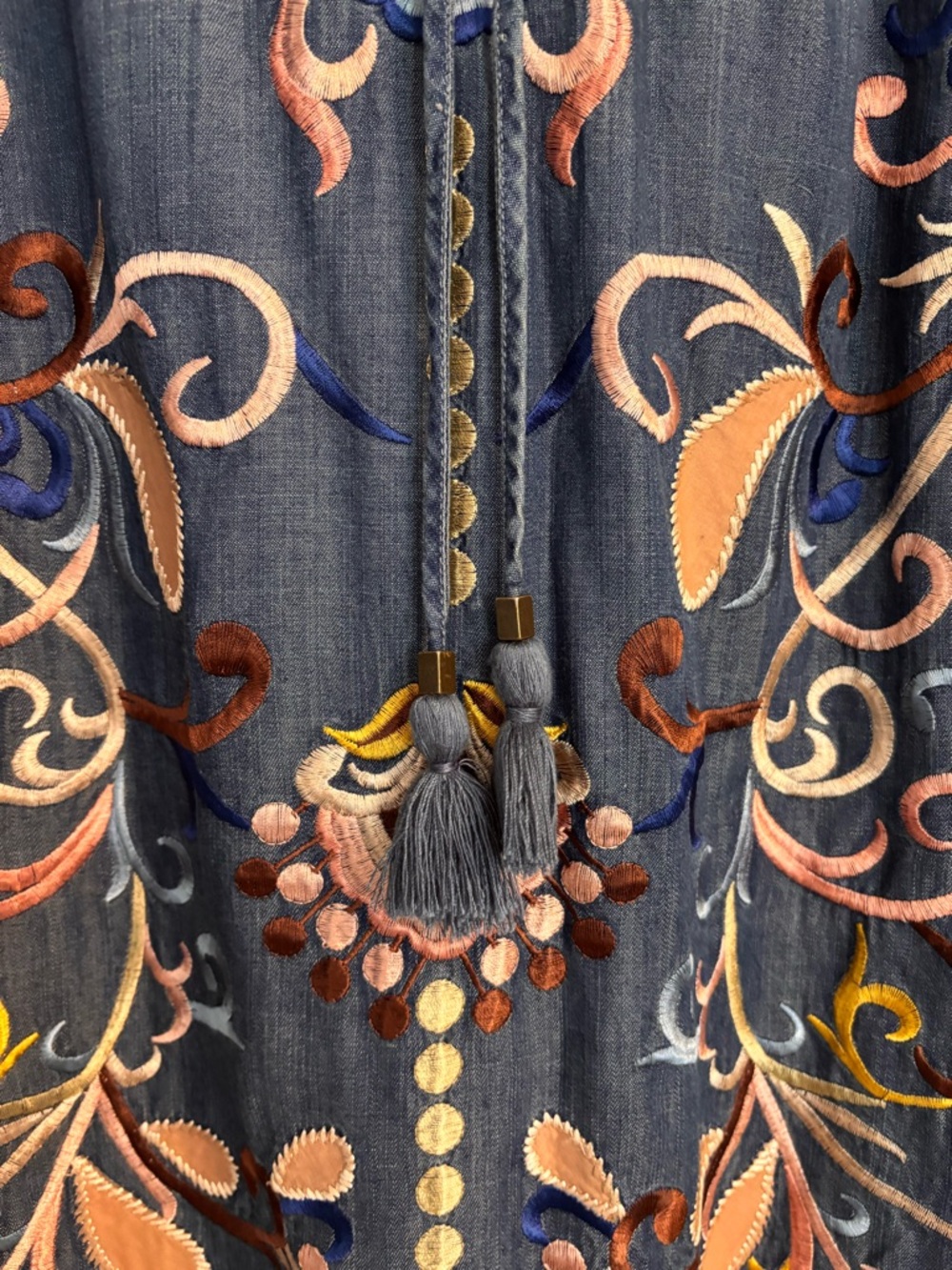 NWT Chelsea & Theodore Blue Boho Embroidered & Applique Dress - Picture 4 of 11